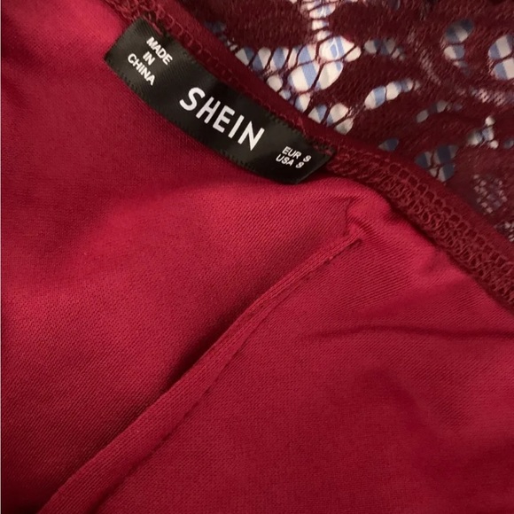 SHEIN Off Shoulder Lace Bodice Black Jumpsuit Size S 8  Burgundy - Picture 5 of 5